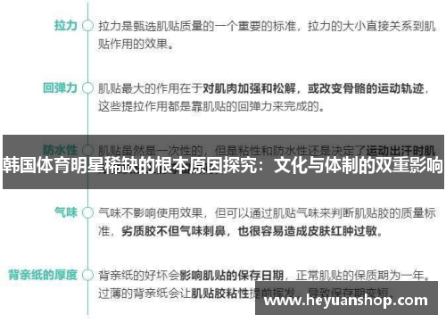 韩国体育明星稀缺的根本原因探究：文化与体制的双重影响