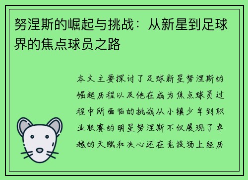 努涅斯的崛起与挑战：从新星到足球界的焦点球员之路